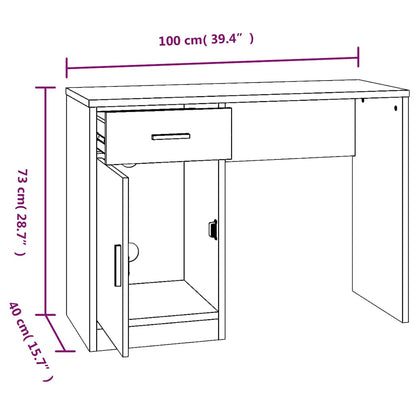 Desk with Drawer&Cabinet High Gloss White 100x40x73 cm