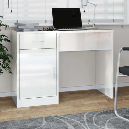 Desk with Drawer&Cabinet High Gloss White 100x40x73 cm