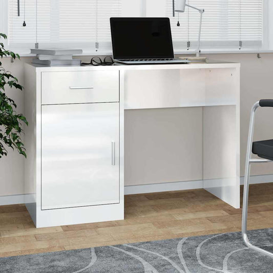 Desk with Drawer&Cabinet High Gloss White 100x40x73 cm