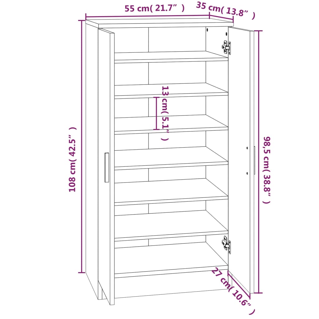 Shoe Cabinet Smoked Oak 55x35x108 cm Engineered Wood
