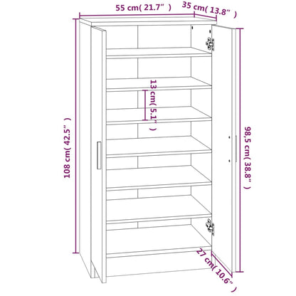 Shoe Cabinet Smoked Oak 55x35x108 cm Engineered Wood