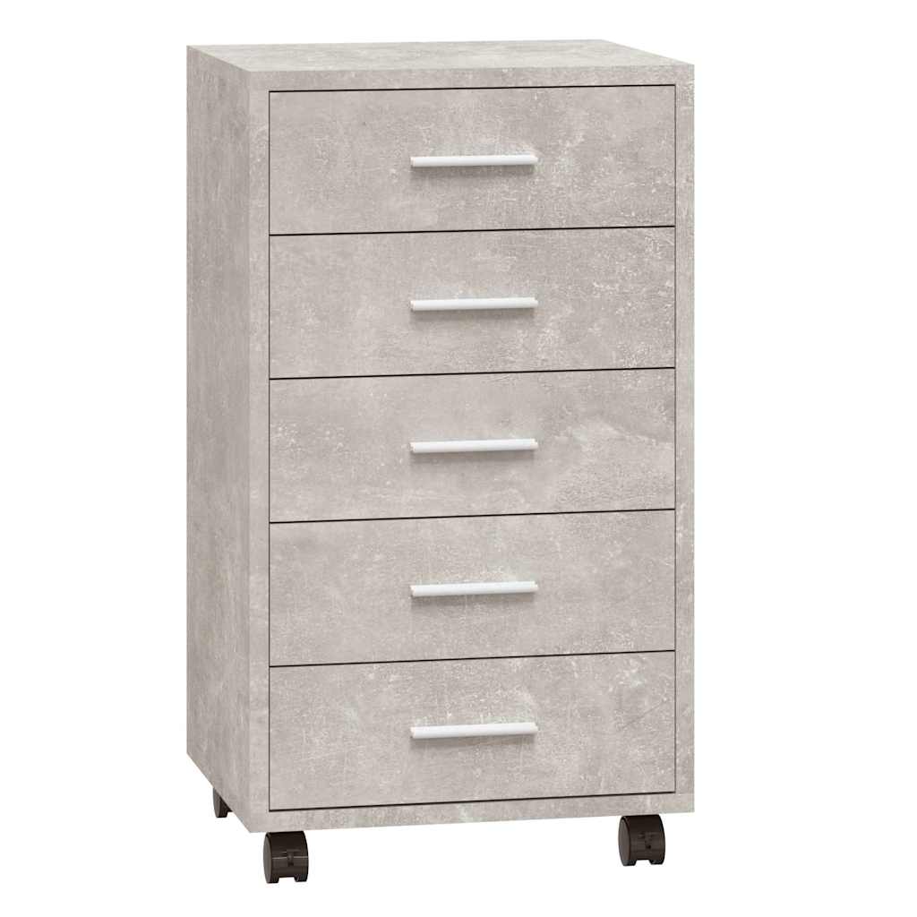 Drawer Cabinet with Castors Concrete Grey Engineered Wood
