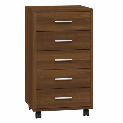 Drawer Cabinet with Castors Brown Oak Engineered Wood