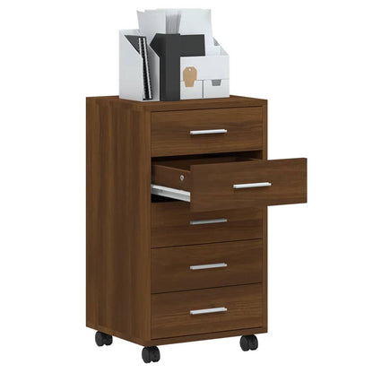 Drawer Cabinet with Castors Brown Oak Engineered Wood