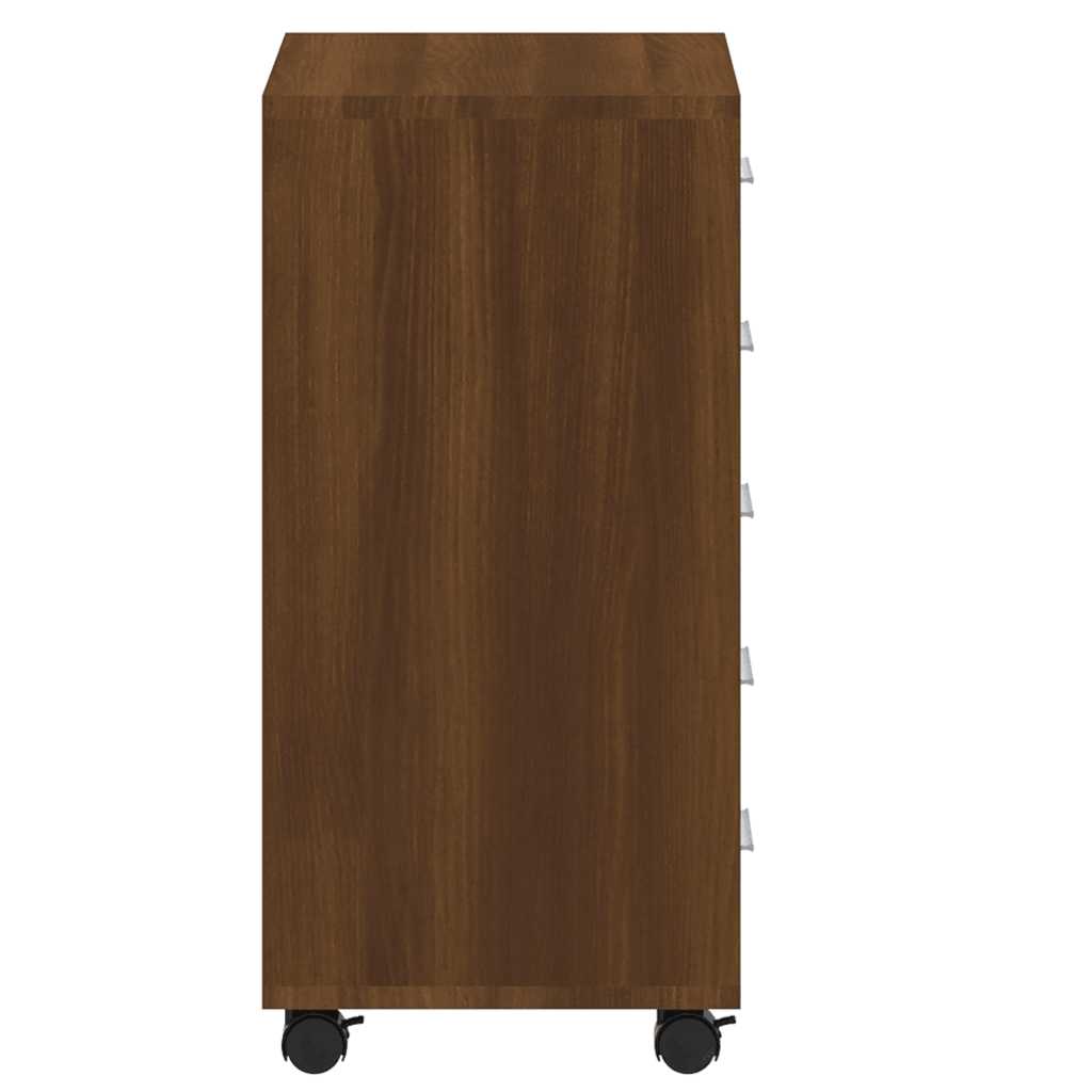Drawer Cabinet with Castors Brown Oak Engineered Wood