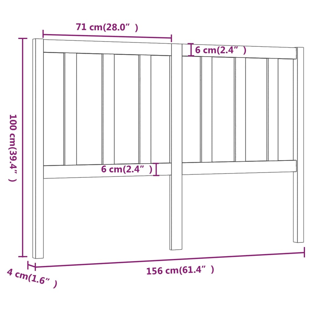 Bed Headboard Grey 156x4x100 cm Solid Wood Pine