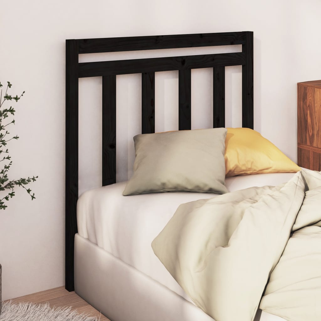 Bed Headboard | Black | Solid pine wood | Double | Decorative Inlays