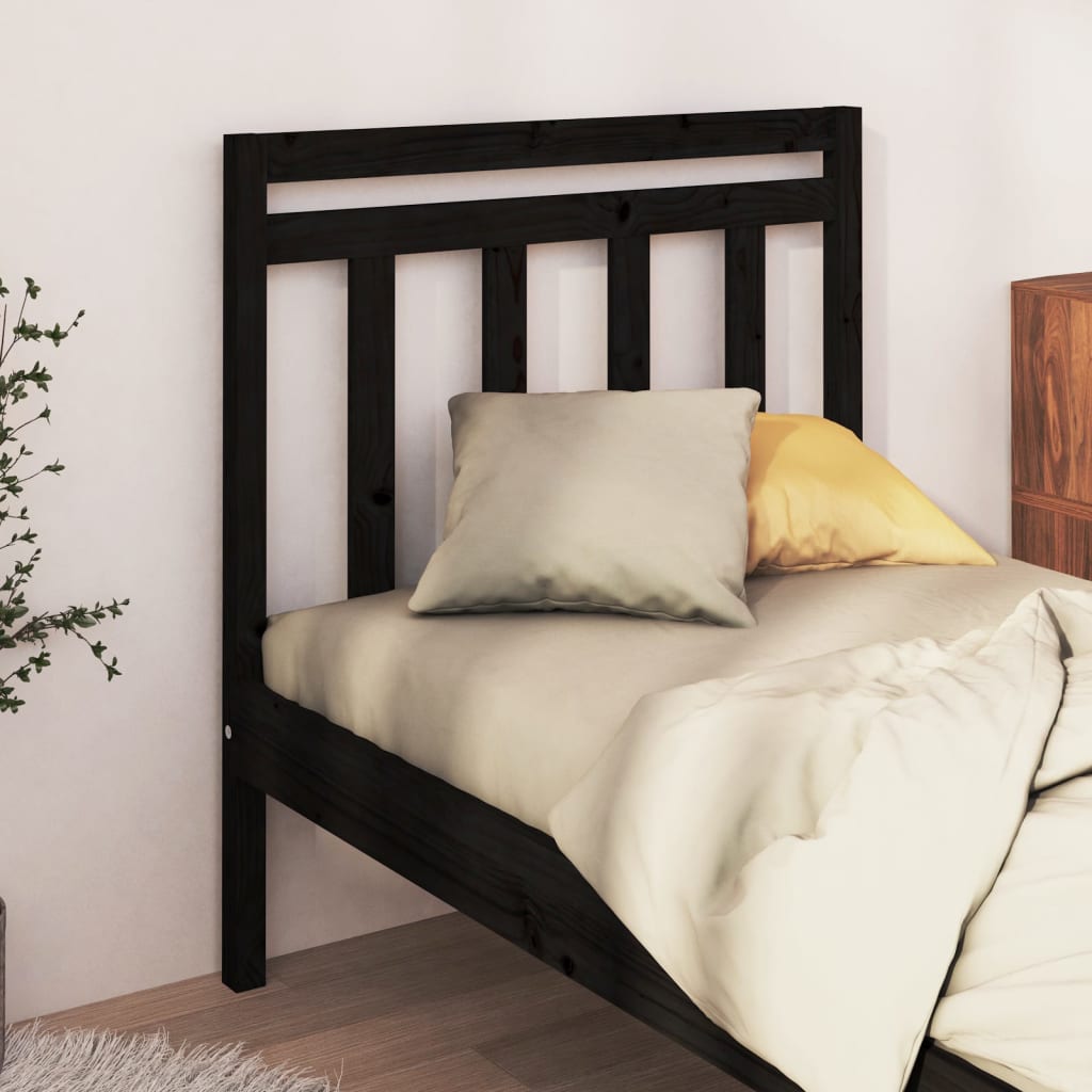 Bed Headboard | Black | Solid pine wood | Double | Decorative Inlays