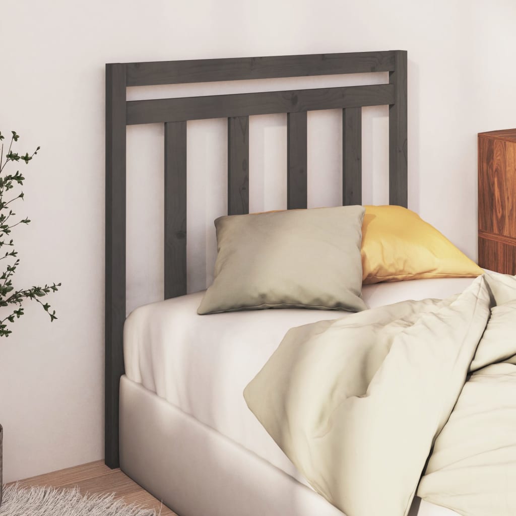 Bed Headboard | Grey | Solid pine wood | 106x4x100 cm | Decorative Inlays