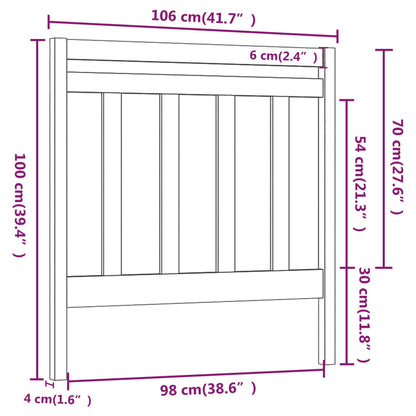 Bed Headboard | Grey | Solid pine wood | 106x4x100 cm | Decorative Inlays