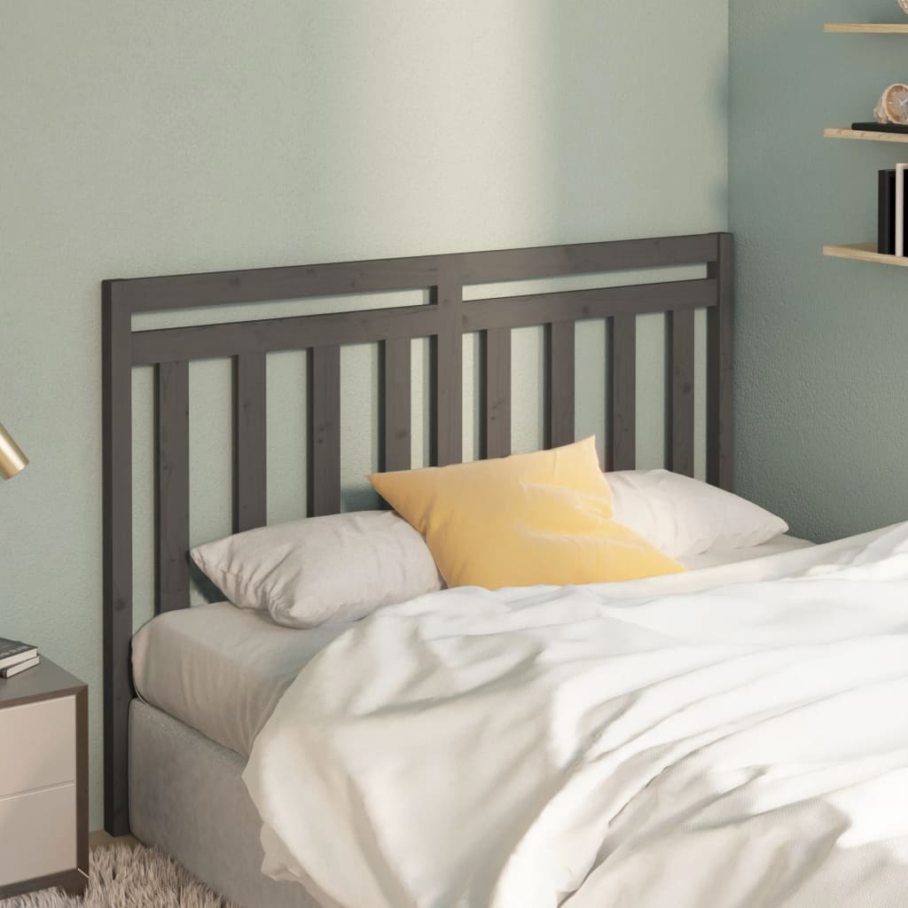 Bed Headboard Grey 146x4x100 cm Solid Wood Pine