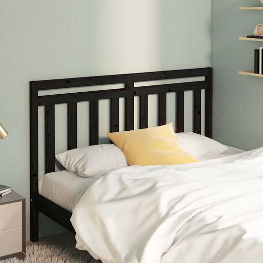Bed Headboard Black 146x4x100 cm Solid Wood Pine