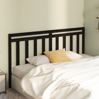 Bed Headboard | Black | Solid Pine Wood | Decorative Inlays