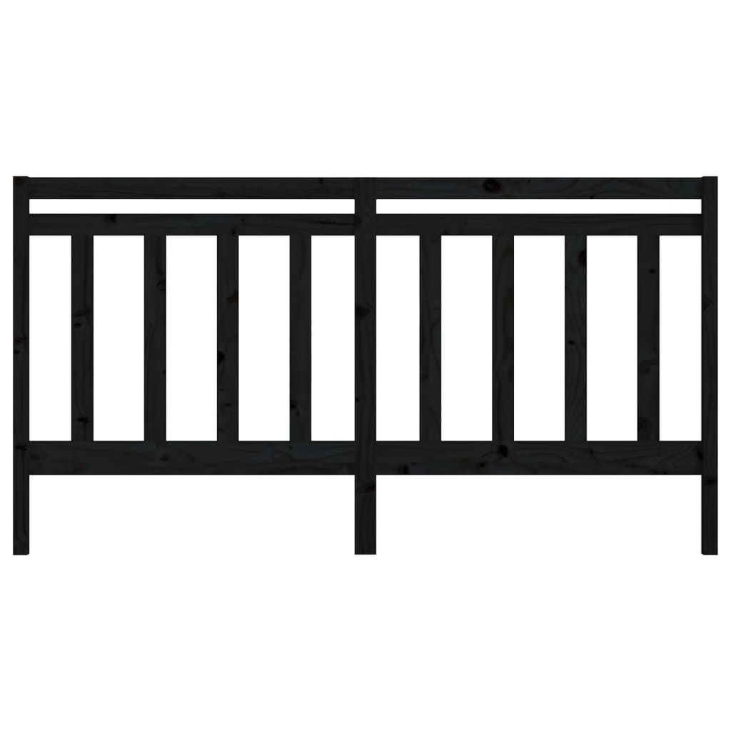 Bed Headboard | Black | Solid Pine Wood | Decorative Inlays