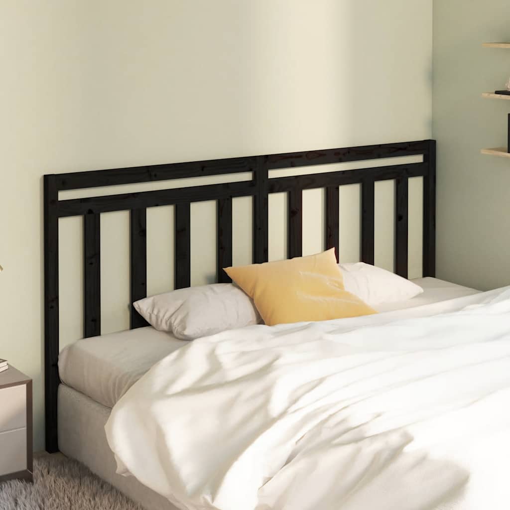 Bed Headboard | Black | Solid Pine Wood | 206 x 4 x 100 cm | Durable