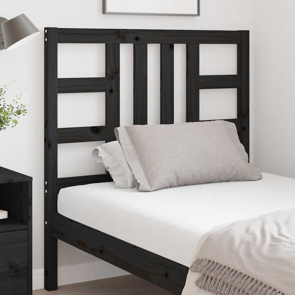 Bed Headboard | Black | Solid Pine Wood | Medium |  Decorative Inlays