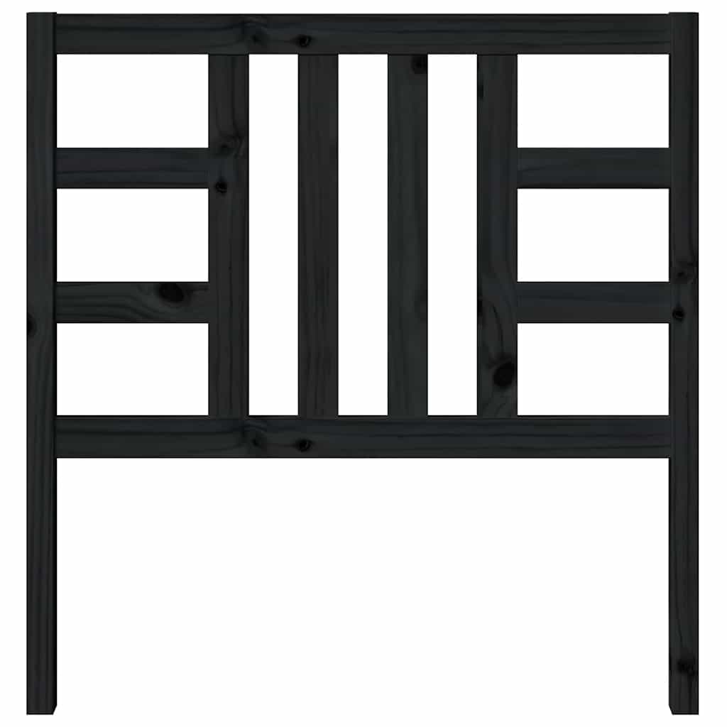 Bed Headboard | Black | Solid Pine Wood | Medium |  Decorative Inlays