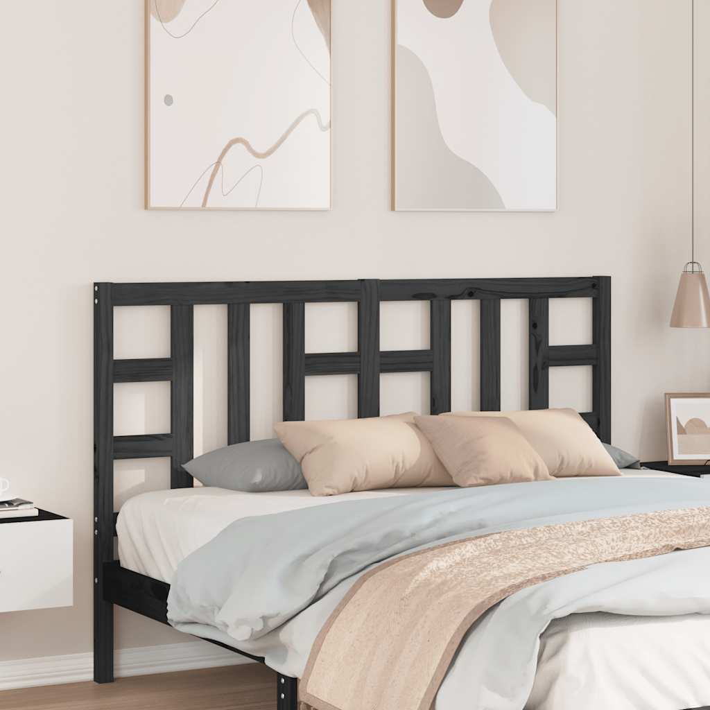 Bed Headboard Black 146x4x100 cm Solid Wood Pine
