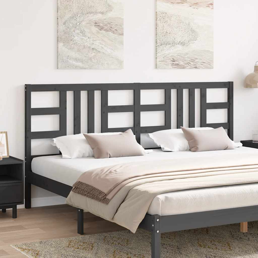 Bed Headboard Grey 206x4x100 cm Solid Wood Pine