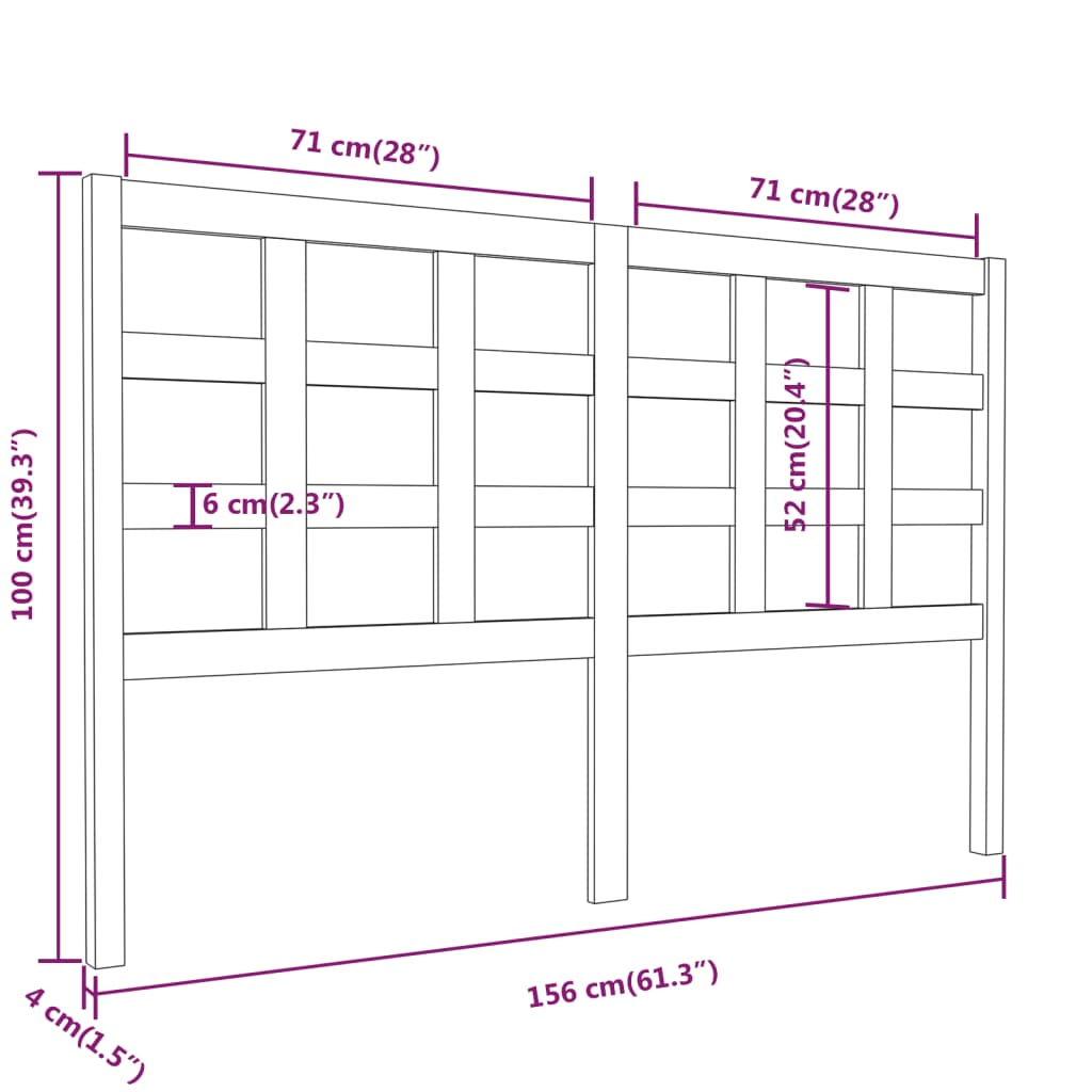 Bed Headboard Grey 156x4x100 cm Solid Wood Pine
