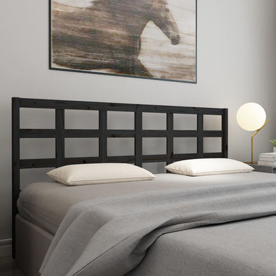 Bed Headboard Black 205.5x4x100 cm Solid Wood Pine