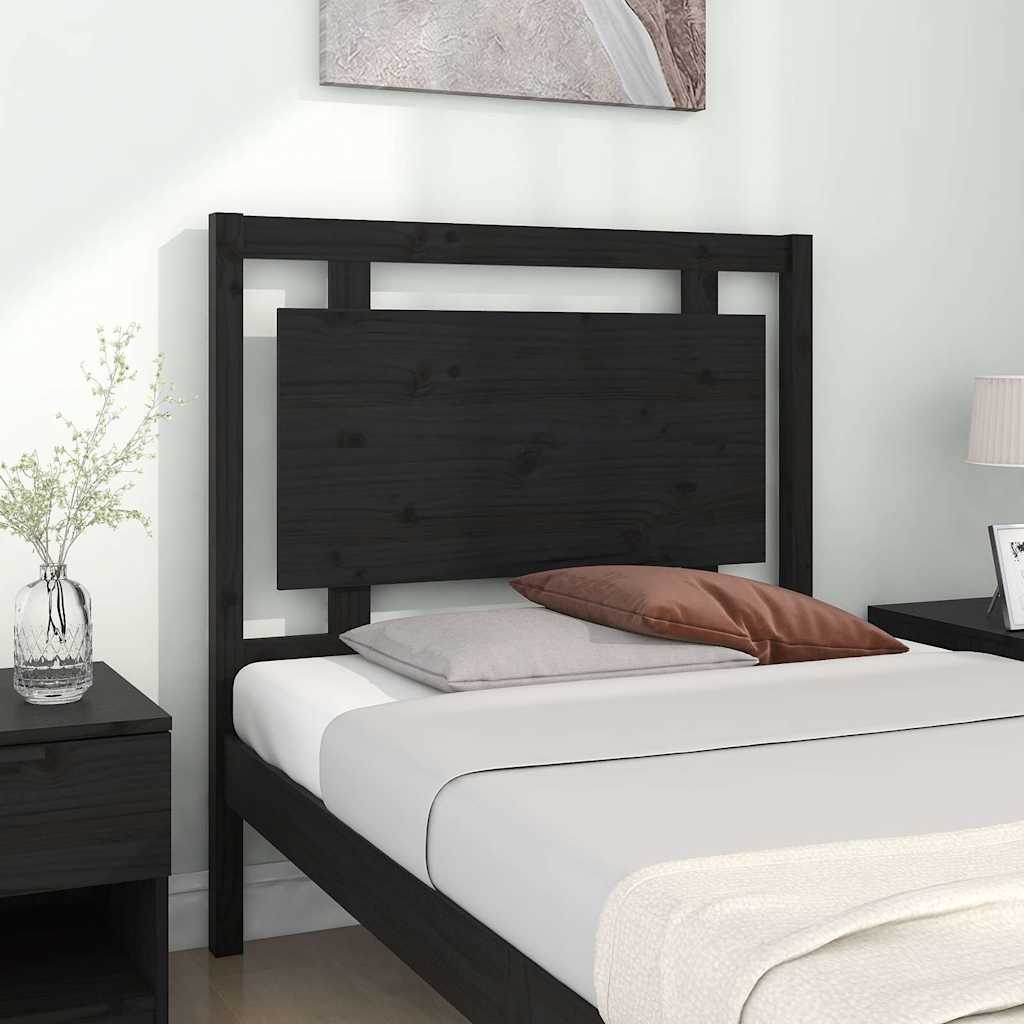 Bed Headboard | Black | Solid Pine Wood | Standard | Decorative Inlays