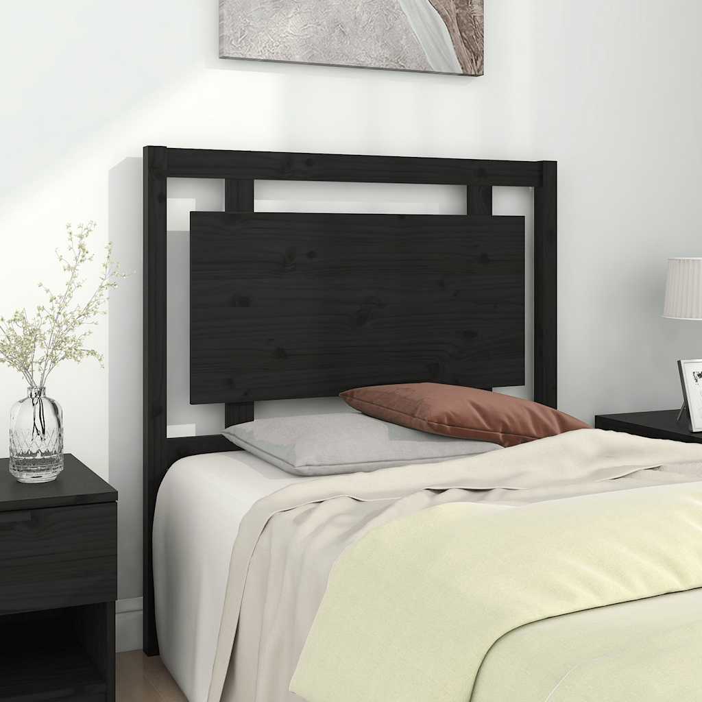Bed Headboard | Black | Solid Pine Wood | Standard | Decorative Inlays