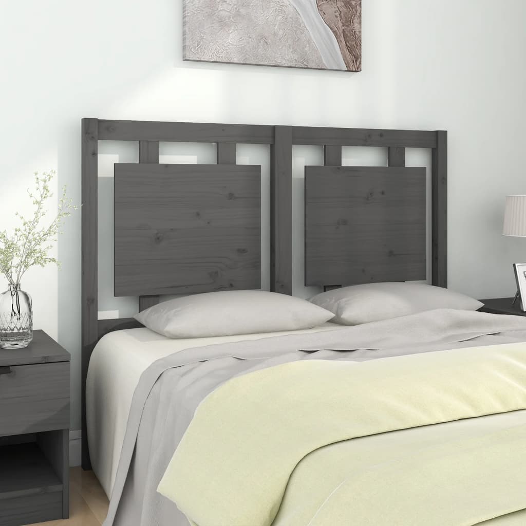 Bed Headboard | Grey | Solid Pine Wood | Large | Decorative Inlays