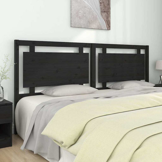 Bed Headboard | Black | Solid Pine Wood | 205.5 cm Wide