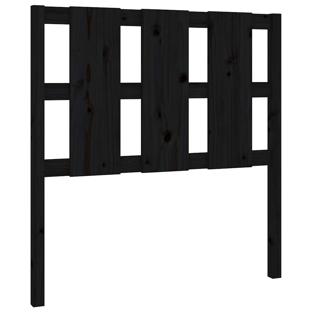 Bed Headboard | Black | Solid Pine Wood | Medium | Decorative Inlays