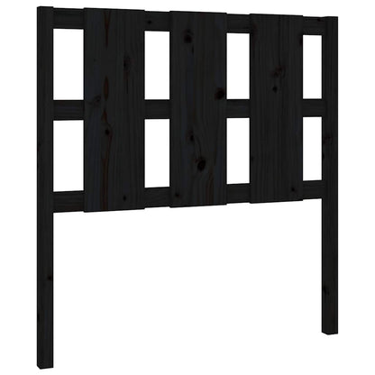 Bed Headboard | Black | Solid Pine Wood | Medium | Decorative Inlays