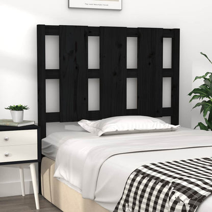 Bed Headboard | Black | Solid Pine Wood | Medium | Decorative Inlays
