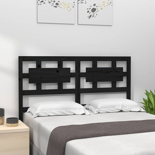 Bed Headboard | Black | Solid pine wood | Queen | Decorative Inlays
