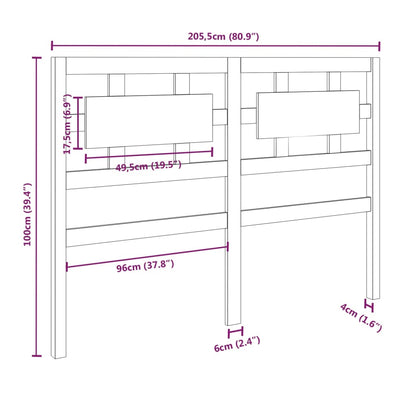 Bed Headboard Grey 205.5x4x100 cm Solid Wood Pine