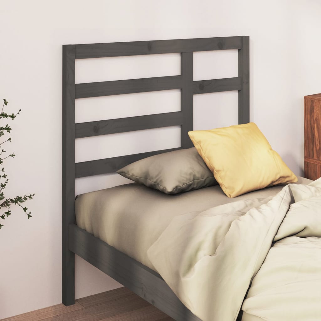 Bed Headboard | Grey | Solid Pine Wood | Medium | Decorative Inlays