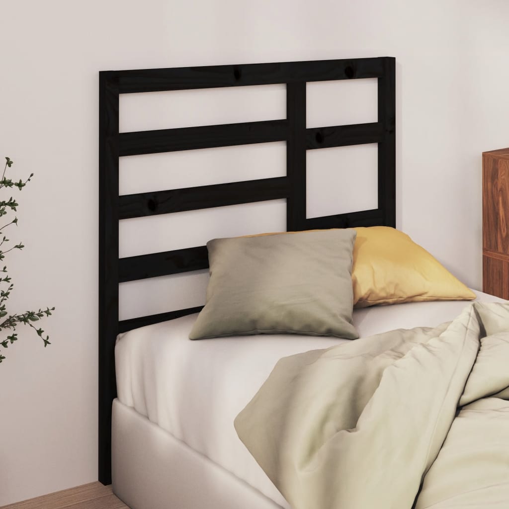 Bed Headboard | Black | Solid Pine Wood | Standard | Decorative Inlays