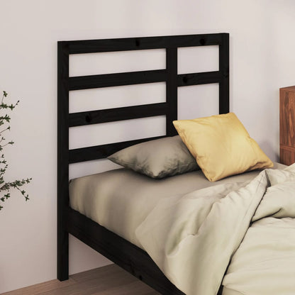 Bed Headboard | Black | Solid Pine Wood | Standard | Decorative Inlays