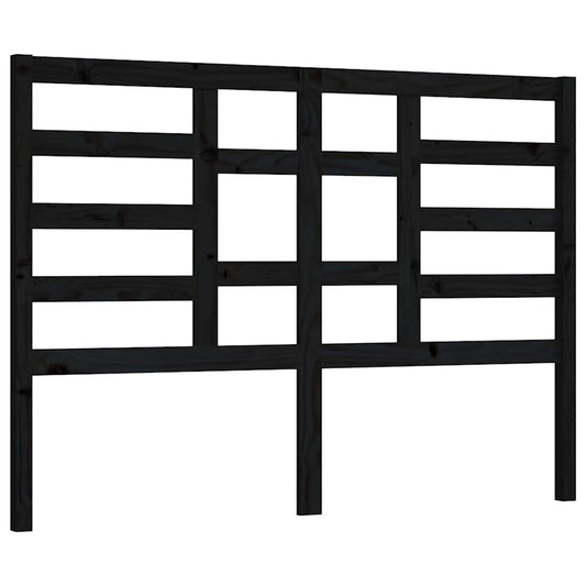 Bed Headboard | Black | Solid Pine Wood | Medium | Decorative Inlays