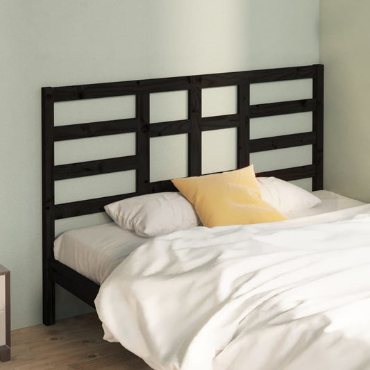 Bed Headboard | Black | Solid Pine Wood | Medium | Decorative Inlays