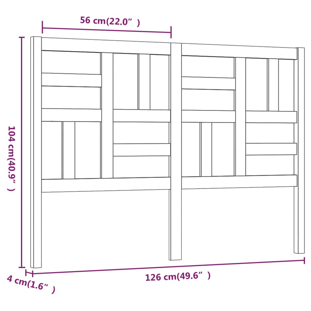 818184 vidaXL Bed Headboard Black 126x4x104 cm Solid Wood Pine