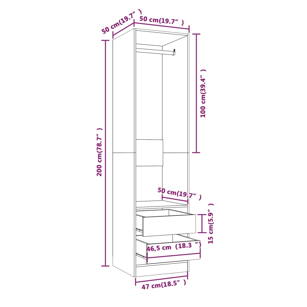 Wardrobe with Drawers Smoked Oak 50x50x200 cm Engineered Wood