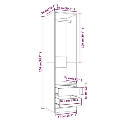 Wardrobe with Drawers Smoked Oak 50x50x200 cm Engineered Wood