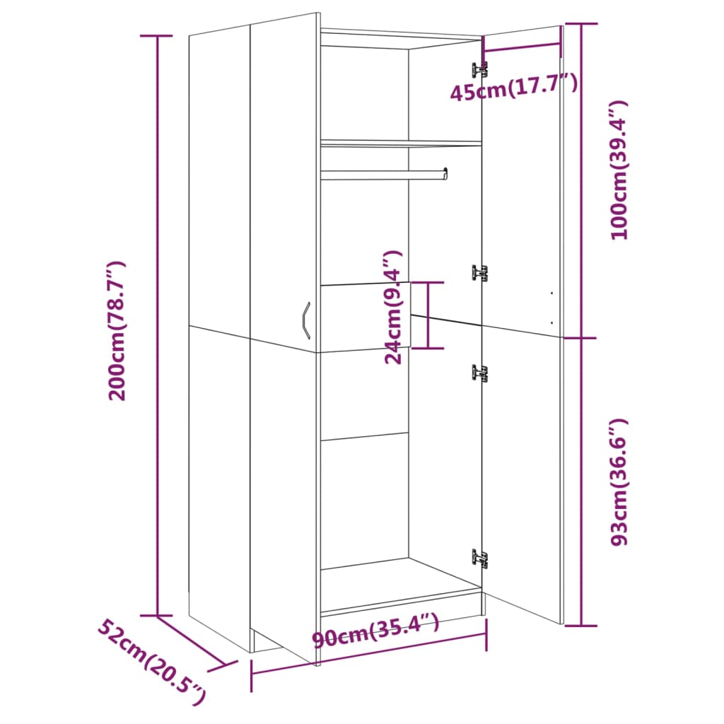 Wardrobe Smoked Oak 90x50x200 cm Engineered Wood