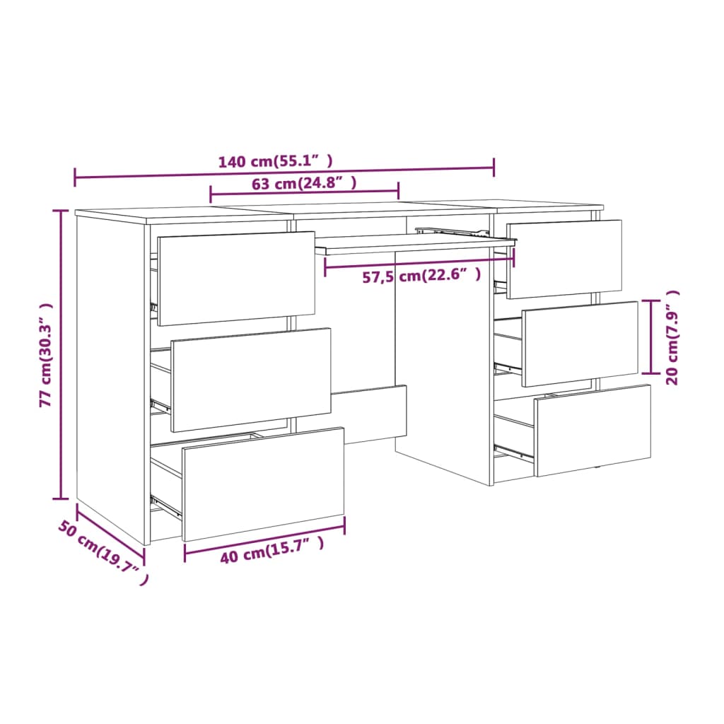 Writing Desk Smoked Oak 140x50x77 cm Engineered Wood