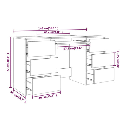 Writing Desk Smoked Oak 140x50x77 cm Engineered Wood