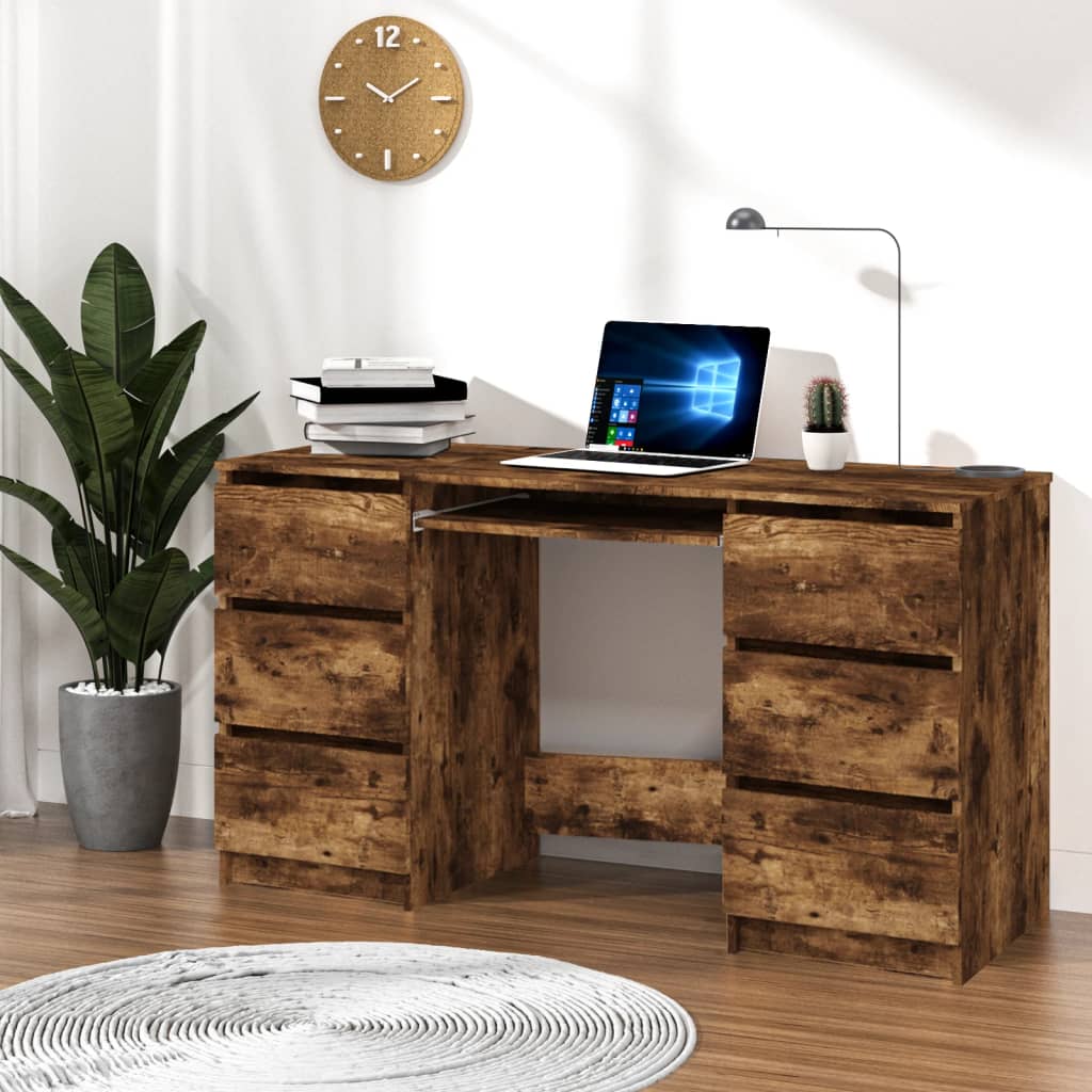 Writing Desk Smoked Oak 140x50x77 cm Engineered Wood