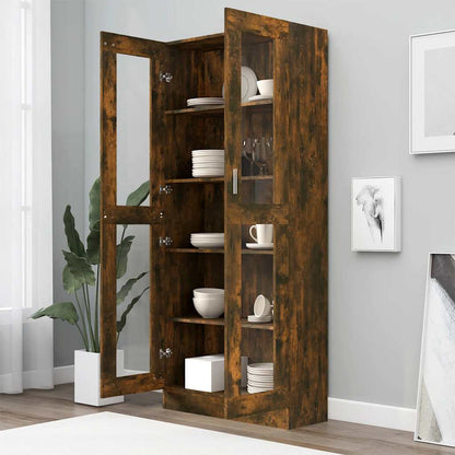 Vitrine Cabinet Smoked Oak 82,5x30,5x185 cm Engineered Wood