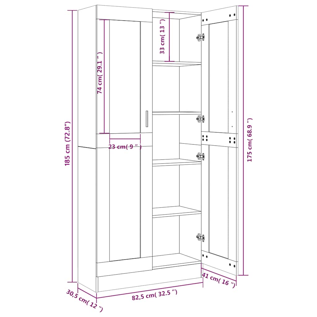 Vitrine Cabinet Grey Sonoma 82,5x30,5x185 cm Engineered Wood