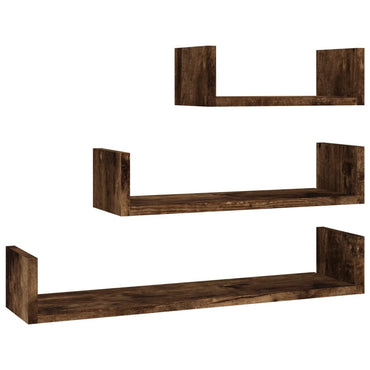 Wall Display Shelves 3 pcs Smoked Oak Engineered Wood