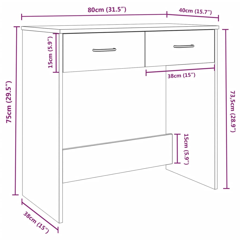 Desk Smoked Oak 80x40x75 cm Engineered Wood